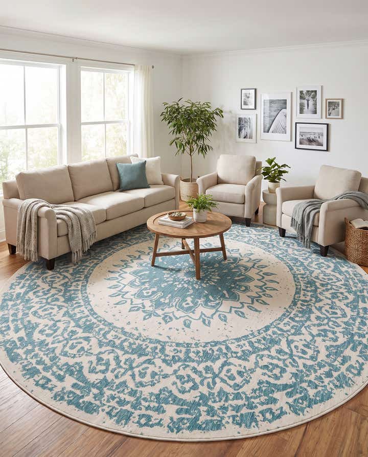 10' x 10' Easy-Clean Traditional Indoor / Outdoor Round Rug