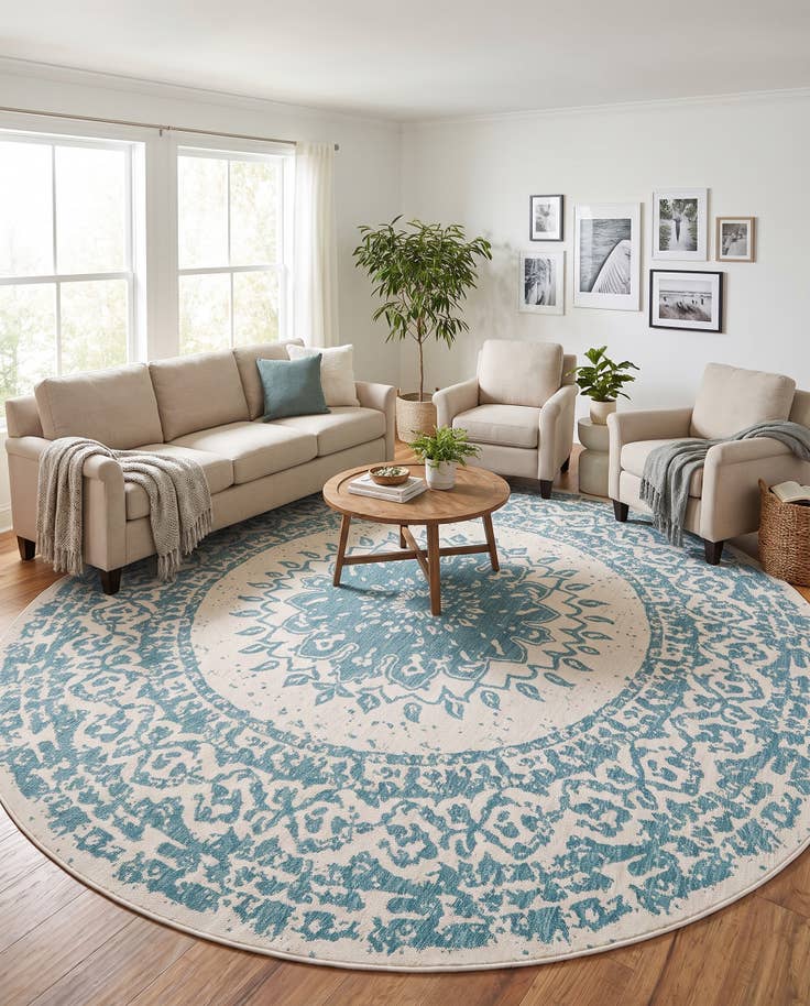 Detail image of 10' x 10' Easy-Clean Traditional Indoor / Outdoor Round Rug