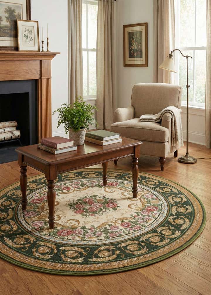 4' x 4' Easy-Clean Traditional Indoor / Outdoor Round Rug