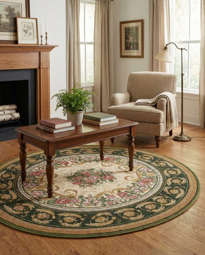 4' x 4' Easy-Clean Traditional Indoor / Outdoor Round Rug