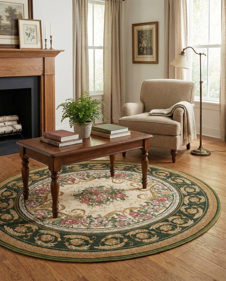 Detail image of 4' x 4' Easy-Clean Traditional Indoor / Outdoor Round Rug