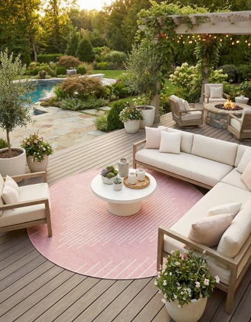 Pink Easy-Clean Modern Indoor / Outdoor Round Rug