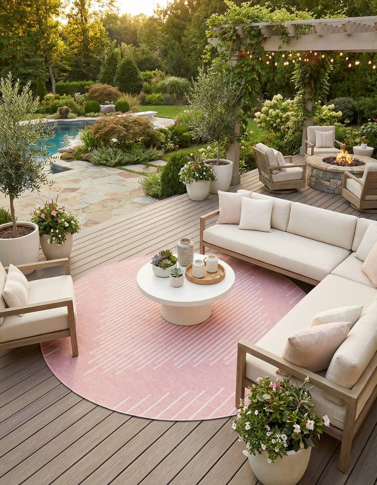 Detail image of 13' x 13'  Washable Modern Indoor / Outdoor Round Rug