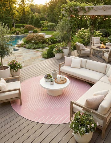 Pink Easy-Clean Modern Indoor / Outdoor Round Rug