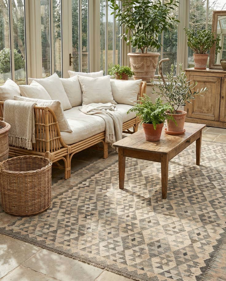 Detail image of 6' 7 x 9' 8 Hand Woven Kilim Maymana Wool Rug