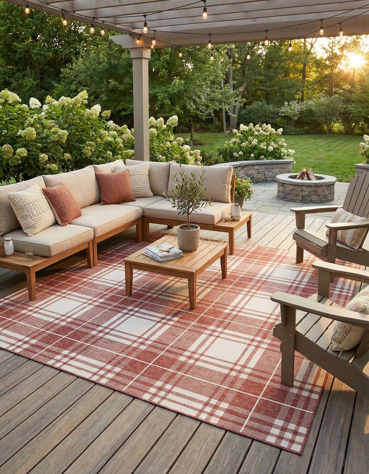 Detail image of  10' x 10'  Washable Checkered Indoor / Outdoor Square Rug