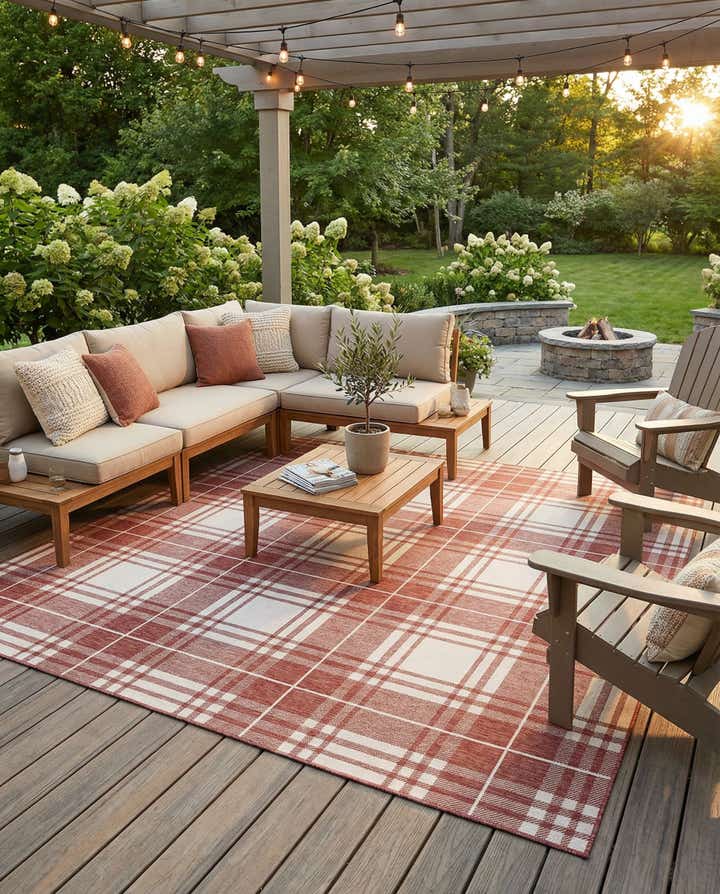 10' x 10' Easy-Clean Checkered Indoor / Outdoor Square Rug