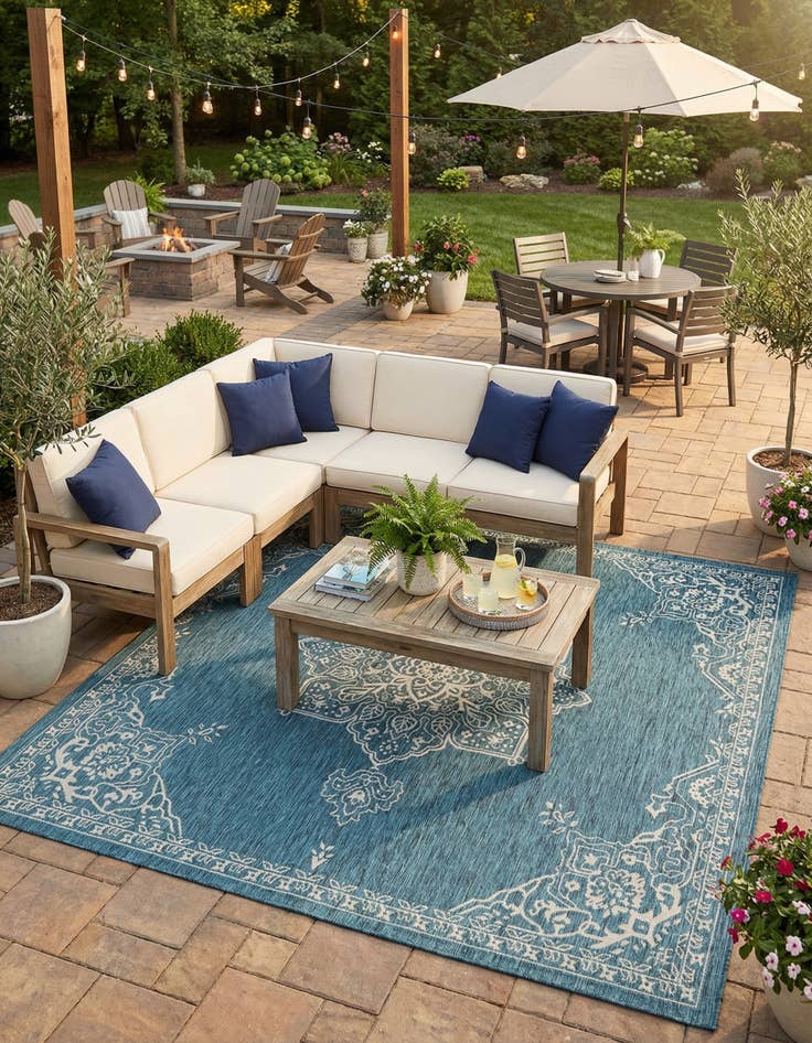 Detail image of  10' x 10'  Washable Traditional Indoor / Outdoor Square Rug