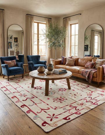 5' 7 x 7' 5 Hand Woven Kilim Suzani Wool Rug
