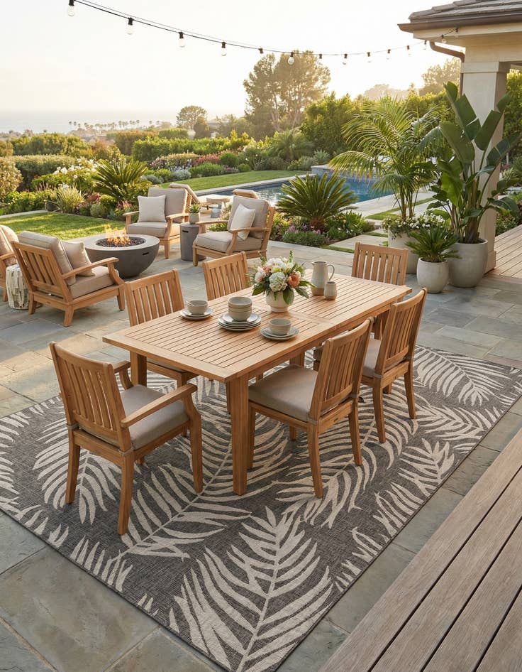 Detail image of  13' x 13'  Washable Botanical Indoor / Outdoor Round Rug