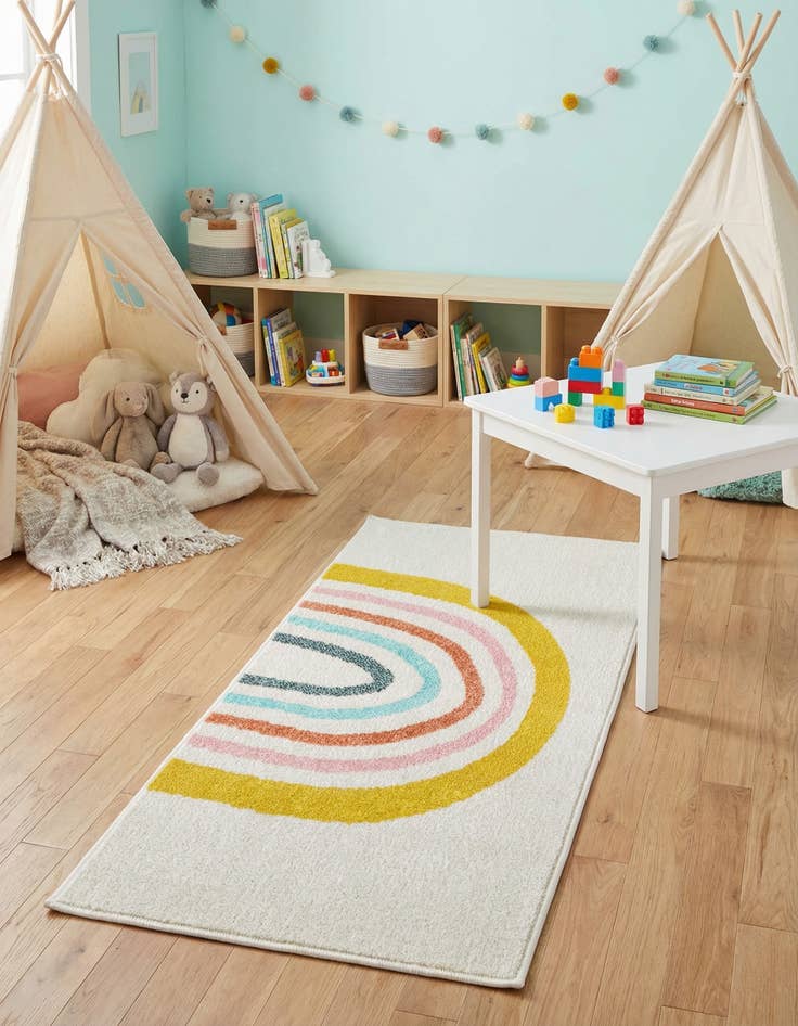 Detail image of 2' 2 x 4' Rainbow Whimsy Kids Runner Rug