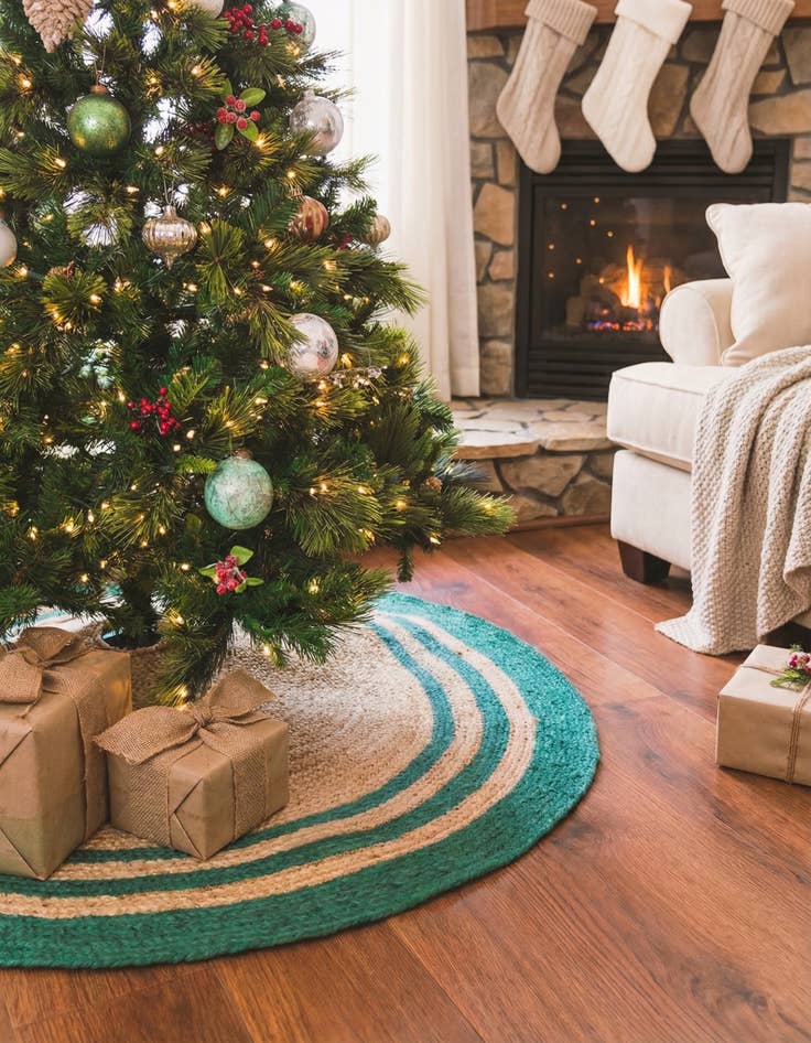 Detail image of 2' 2 x 2' 2 Hand Braided Christmas Tree Skirt