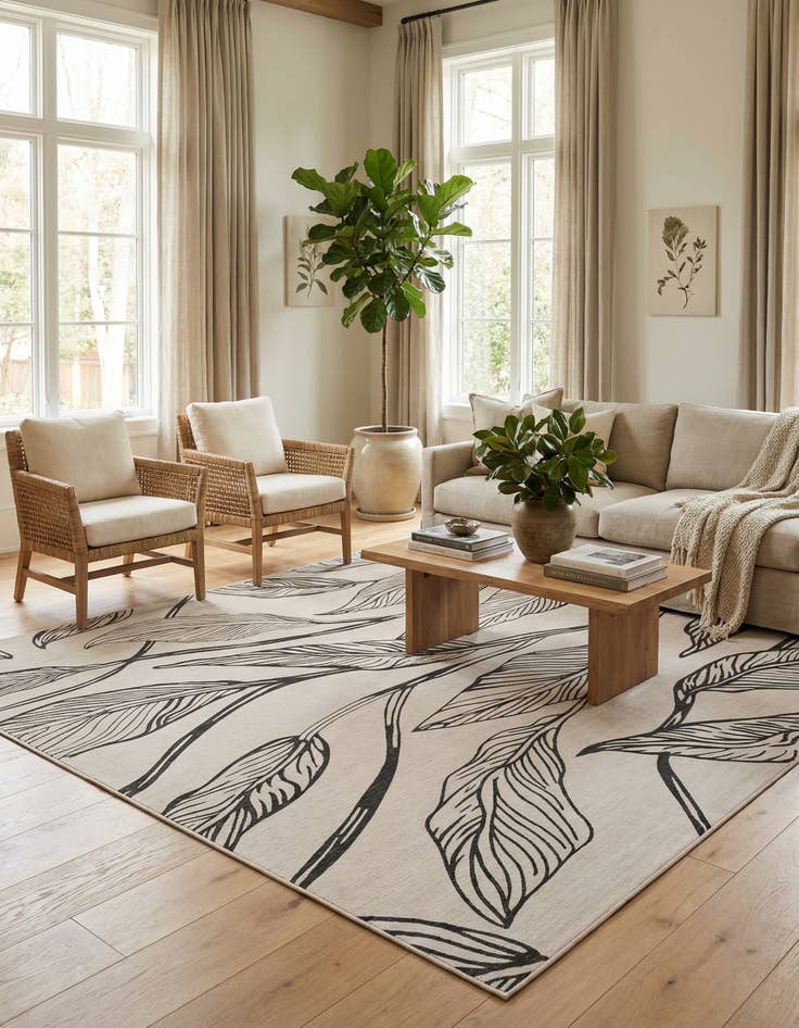 Detail image of 10' 8 x 10' 8  Washable Botanical Indoor / Outdoor Square Rug