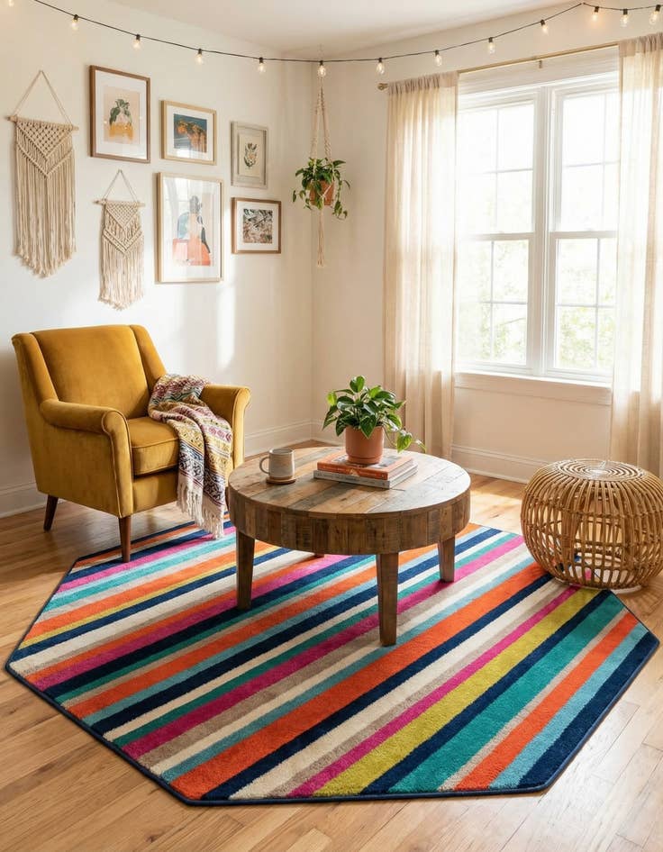 Detail image of  5' 3 x 5' 3 Azalea Octagon Rug