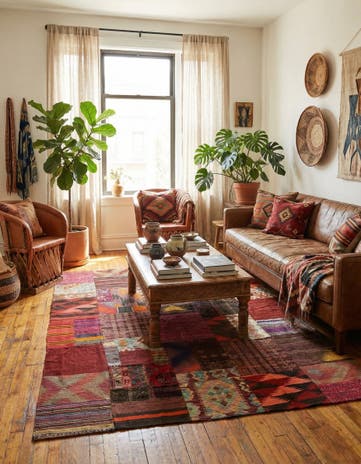 5' x 6' 9 Hand Woven Kilim Patchwork Wool Rug