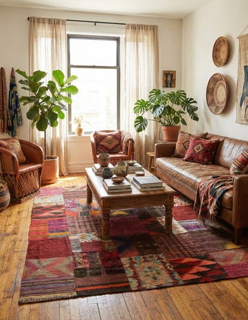 5' x 6' 9 Hand Woven Kilim Patchwork Wool Rug