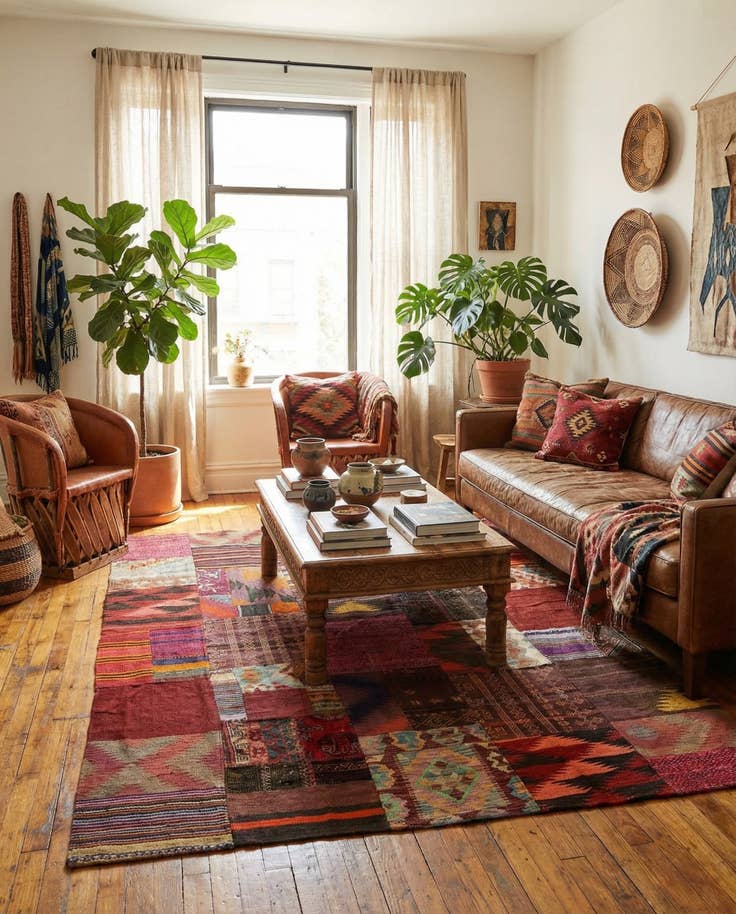 Detail image of 5' x 6' 9 Hand Woven Kilim Patchwork Wool Rug