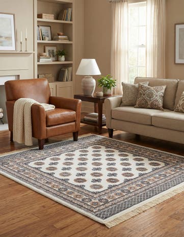 Ivory Bokhara Square Rug