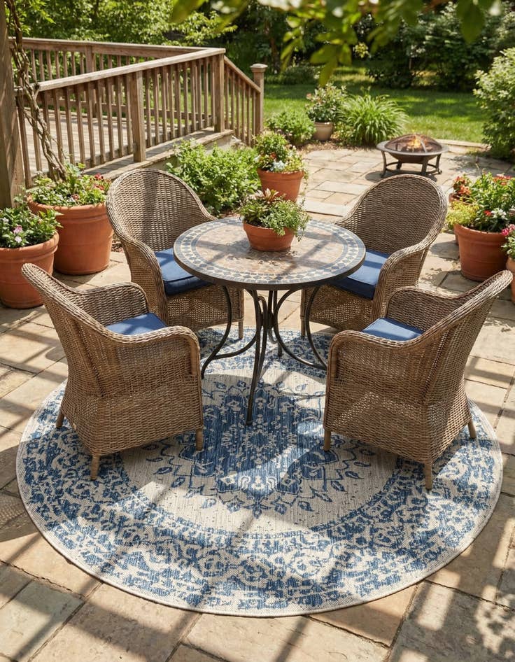 Detail image of 6' x 6' Easy-Clean Traditional Indoor / Outdoor Round Rug