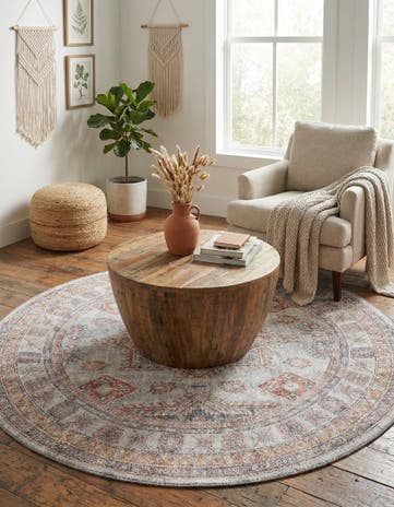 Ivory Washable Timeless Round Rug