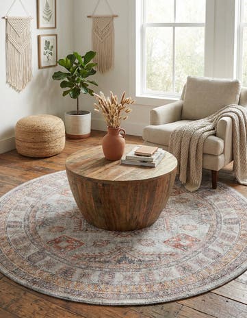 Ivory Washable Timeless Round Rug