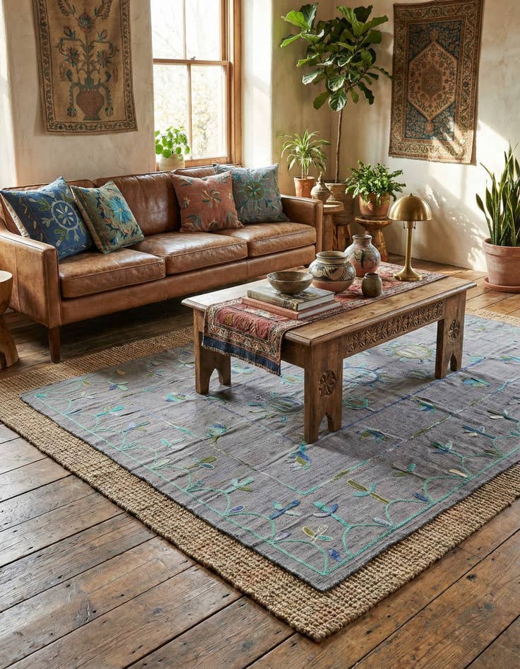 Detail image of 5' 8 x 7' 7  Hand Woven Kilim Suzani Wool Rug