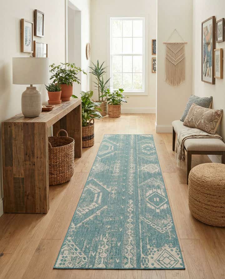 3' 3 x 14' Easy-Clean Bohemian Indoor / Outdoor Runner Rug