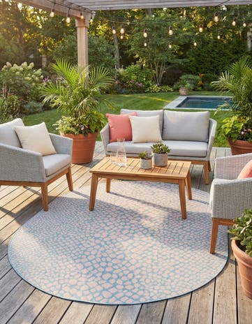 Pink and Aqua Easy-Clean Jill Zarin Cape Town Indoor / Outdoor Oval Rug