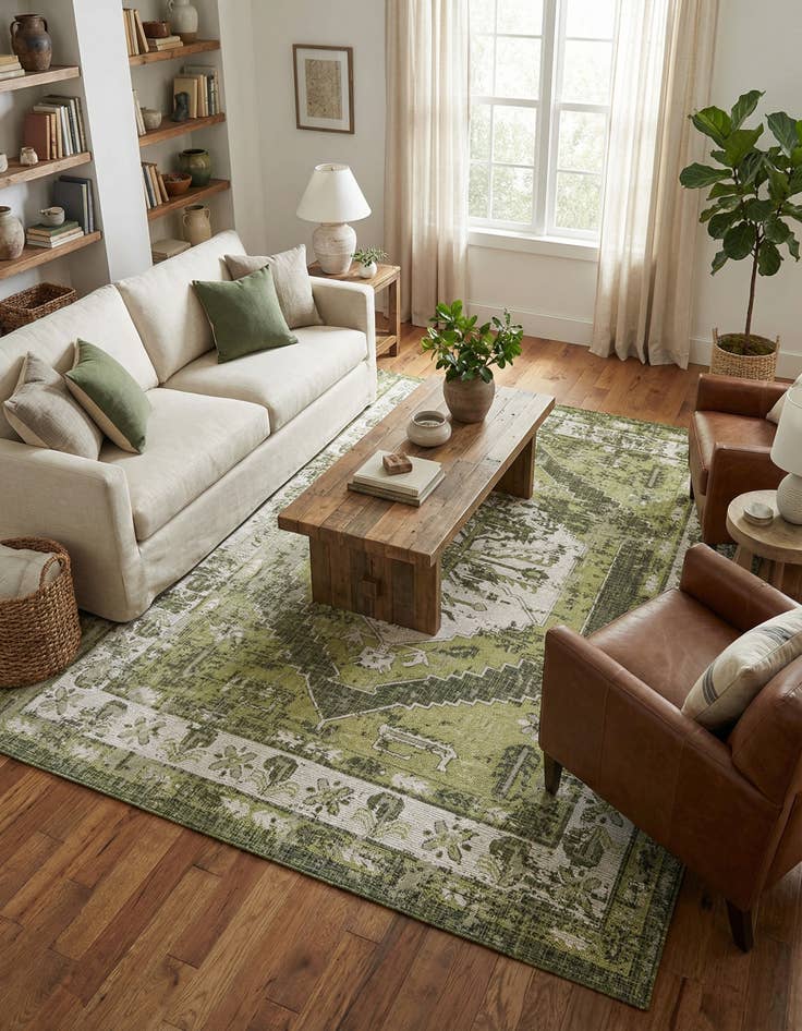 Detail image of 7' 10 x 11'  Washable Traditional Indoor / Outdoor Rug