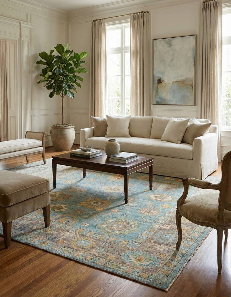 Detail image of 7' 9 x 9' 10  Hand Knotted Oushak Rug