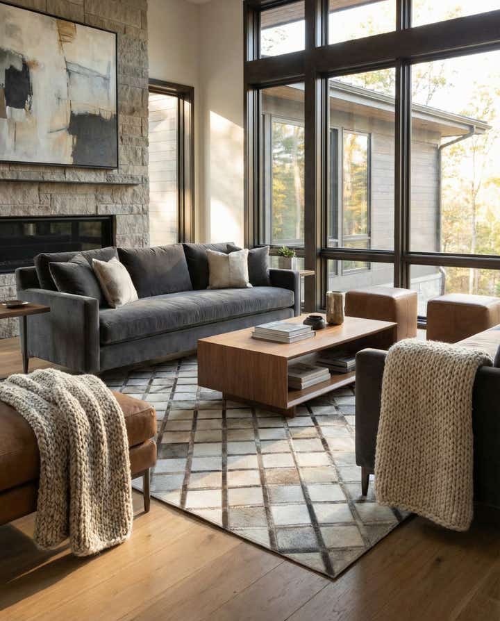 5' 4 x 7' 10 Cowhide Leather Rug