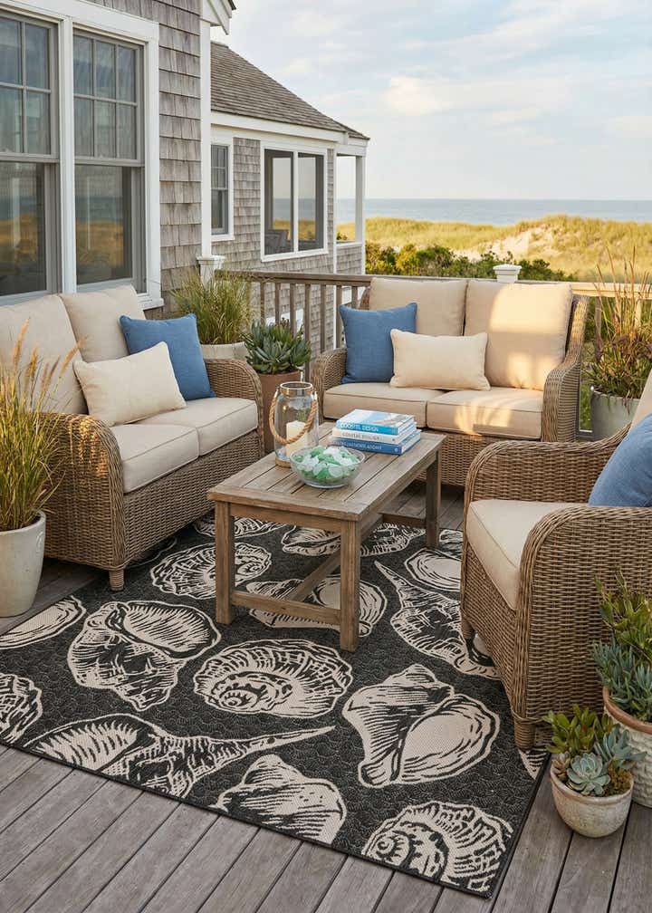 7' 10 x 7' 10 Easy-Clean Coastal Indoor / Outdoor Square Rug