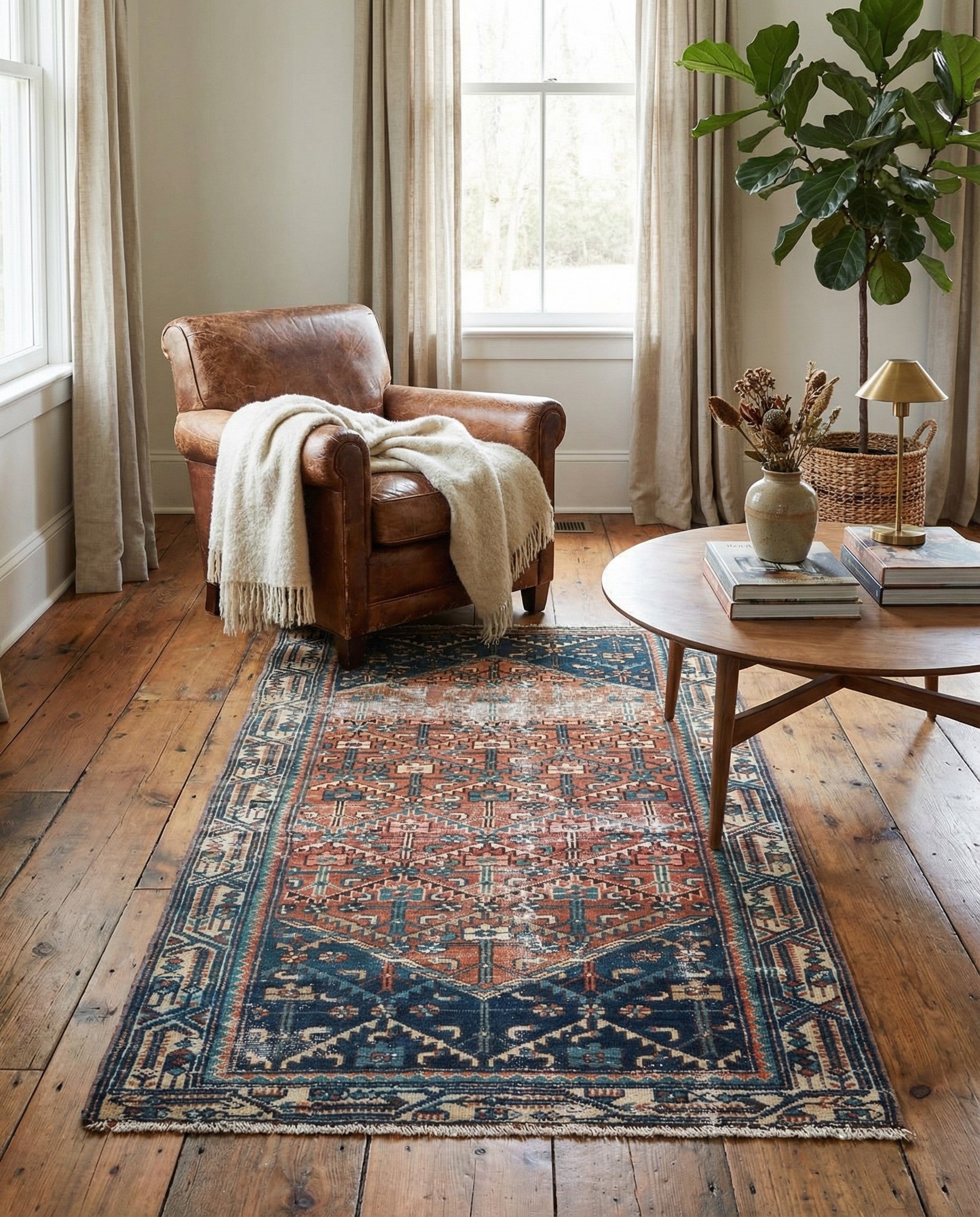 Terracotta 3' 1 x 5' 8 Hand Knotted Ultra Vintage Persian Wool Rug