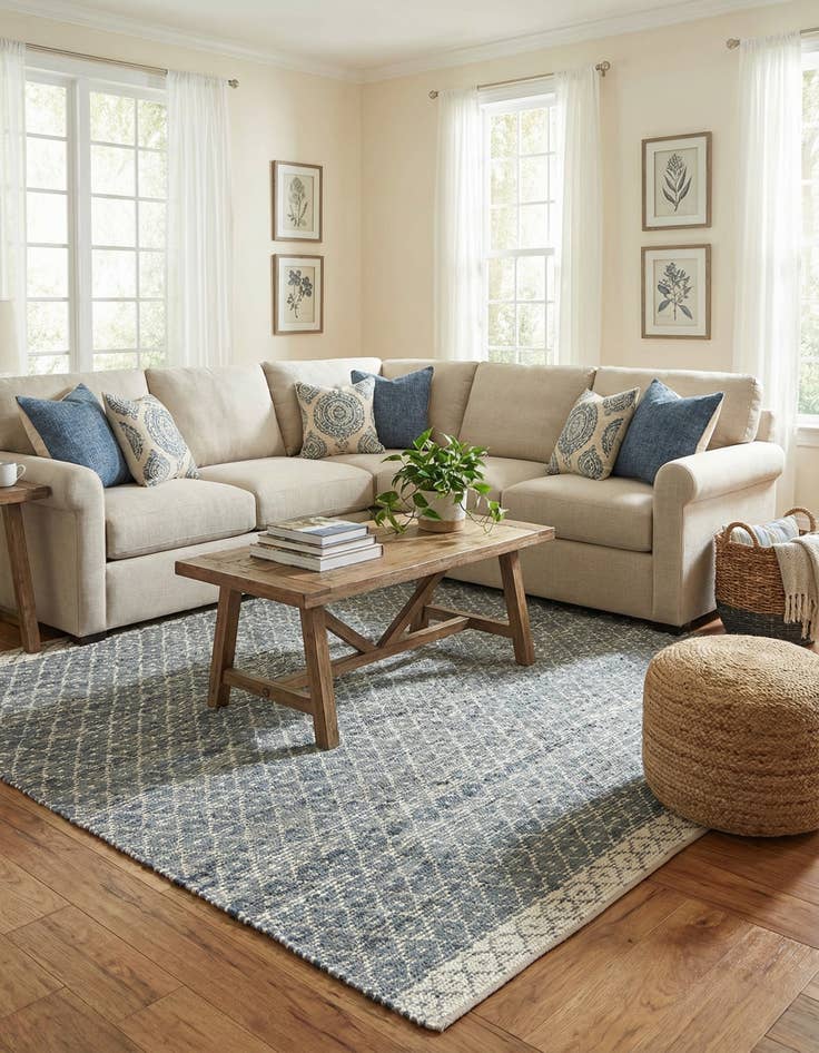 Detail image of  10' x 10'  Hand Woven Chindi Trellis Square Rug