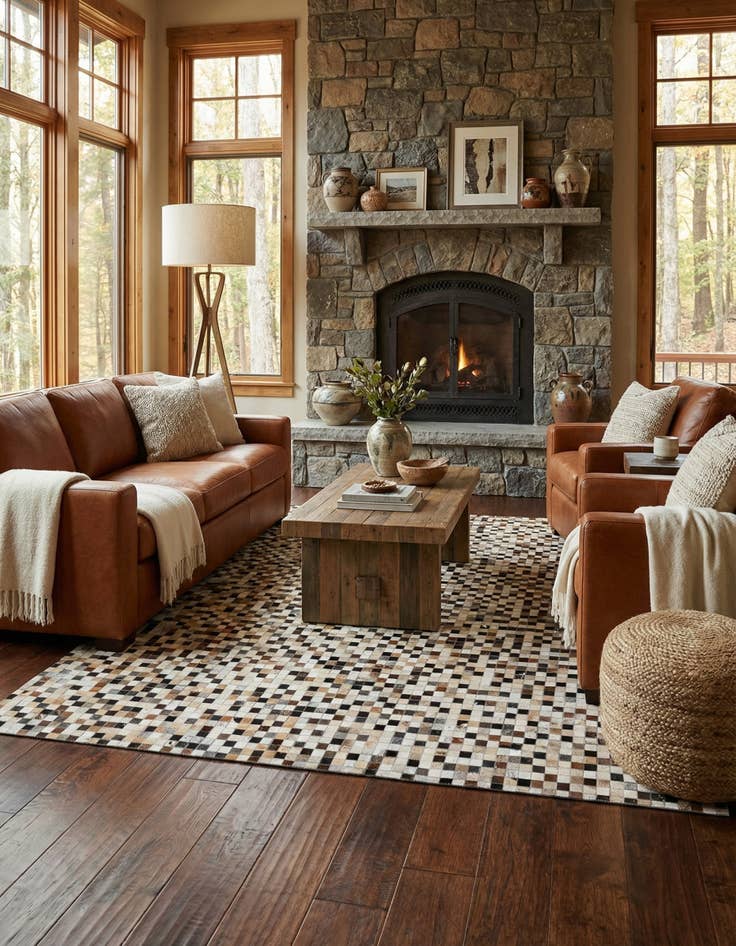 Detail image of  8' 3 x 9' 10 Cowhide Leather Rug