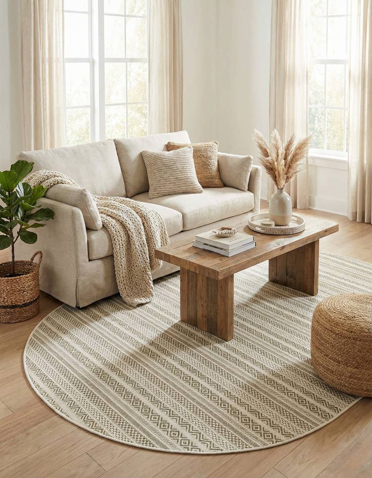 Detail image of 5' 3 x 8'  Washable Striped Indoor / Outdoor Oval Rug