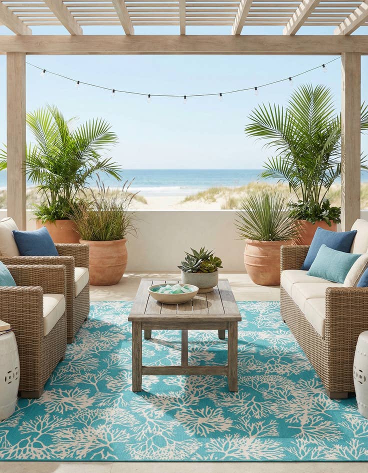 Detail image of 9' x 12'  Washable Coastal Indoor / Outdoor Rug