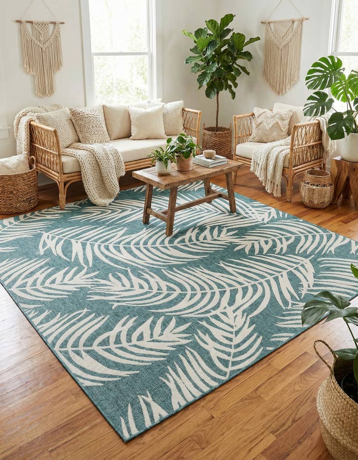 Detail image of 10' 8 x 10' 8 Easy-Clean Botanical Indoor / Outdoor Square Rug