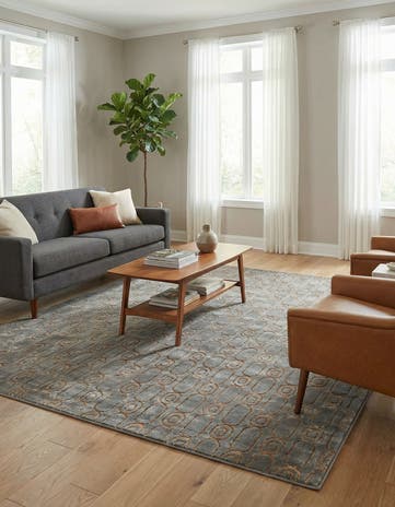 Gray and Gold Vogue Geo Square Rug