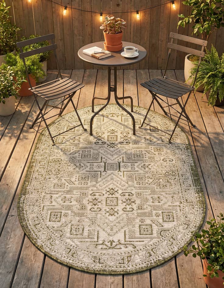 Detail image of 3' x 5' 3  Washable Aztec Indoor / Outdoor Oval Rug