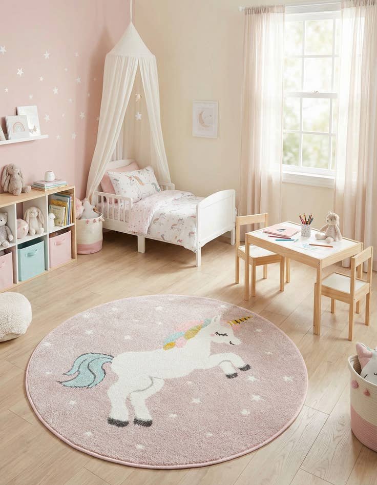 Detail image of 3' 3 x 3' 3 Unicorn Whimsy Kids Round Rug