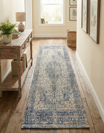 Blue Hand Woven Chenille Jute Runner Rug