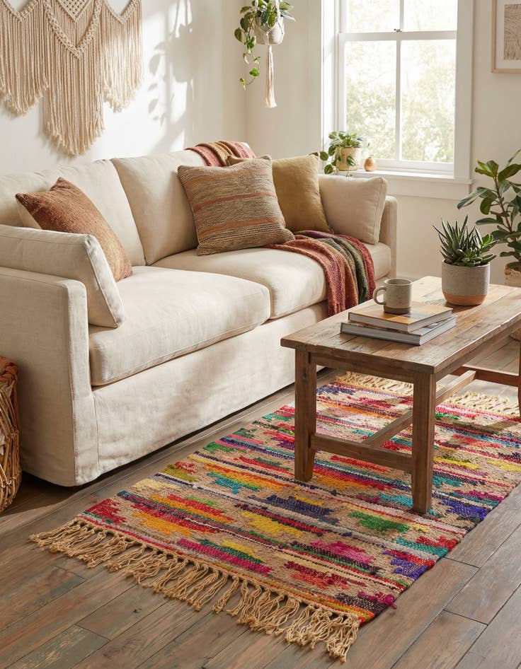 Detail image of  2' x 3' 1  Hand Woven Chindi Trellis Rug