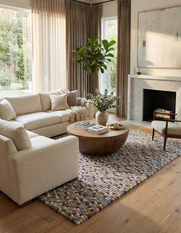 7' 10 x 10' Hand Woven Felt Ball Wool Rug