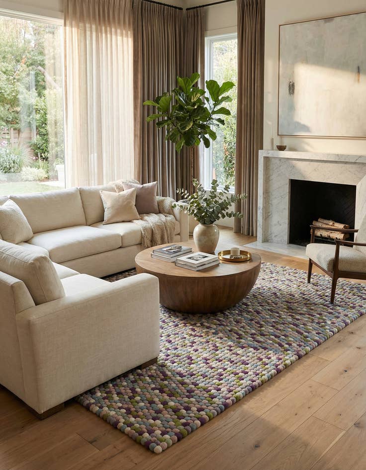 Detail image of 7' 10 x 10'  Hand Woven Felt Ball Wool Rug