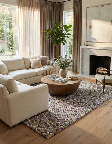 7' 10 x 10' Hand Woven Felt Ball Wool Rug