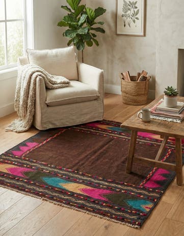 4' x 4' Hand Woven Kilim Fars Wool Square Rug