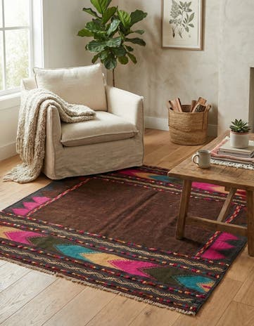 4' x 4' Hand Woven Kilim Fars Wool Square Rug