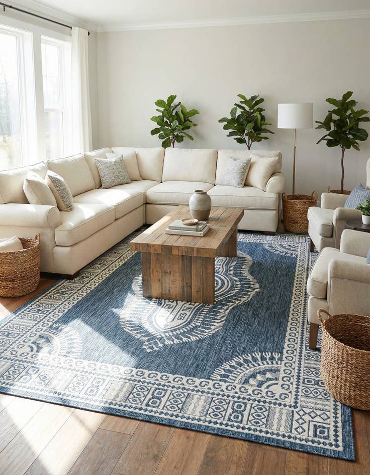 Detail image of 9' x 12'  Washable Traditional Indoor / Outdoor Rug