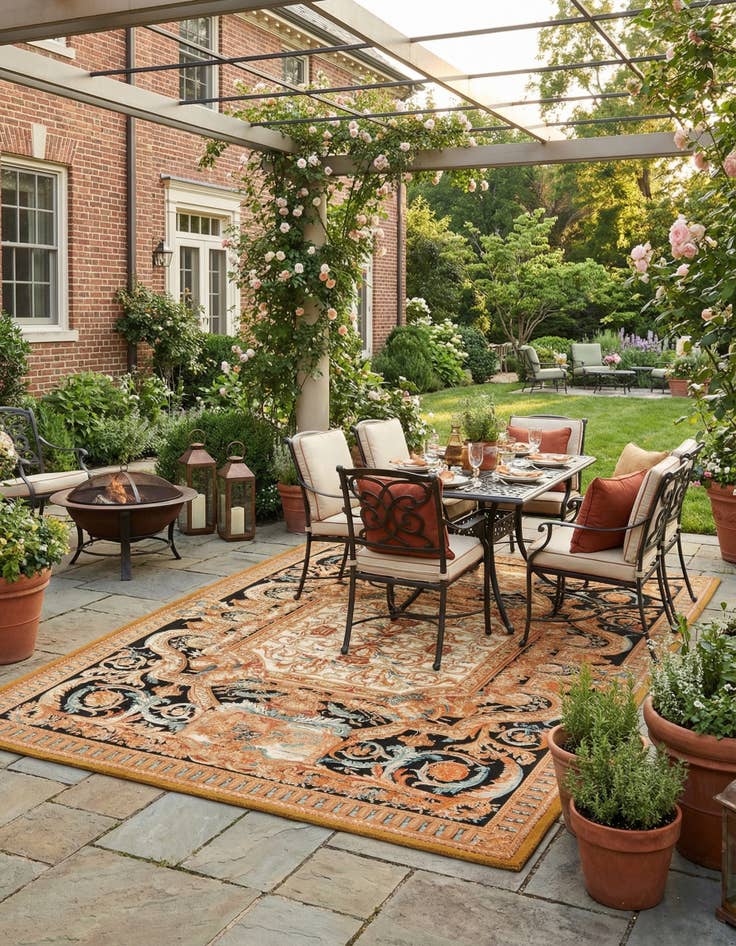 Detail image of 7' 10 x 10'  Washable Traditional Indoor / Outdoor Rug